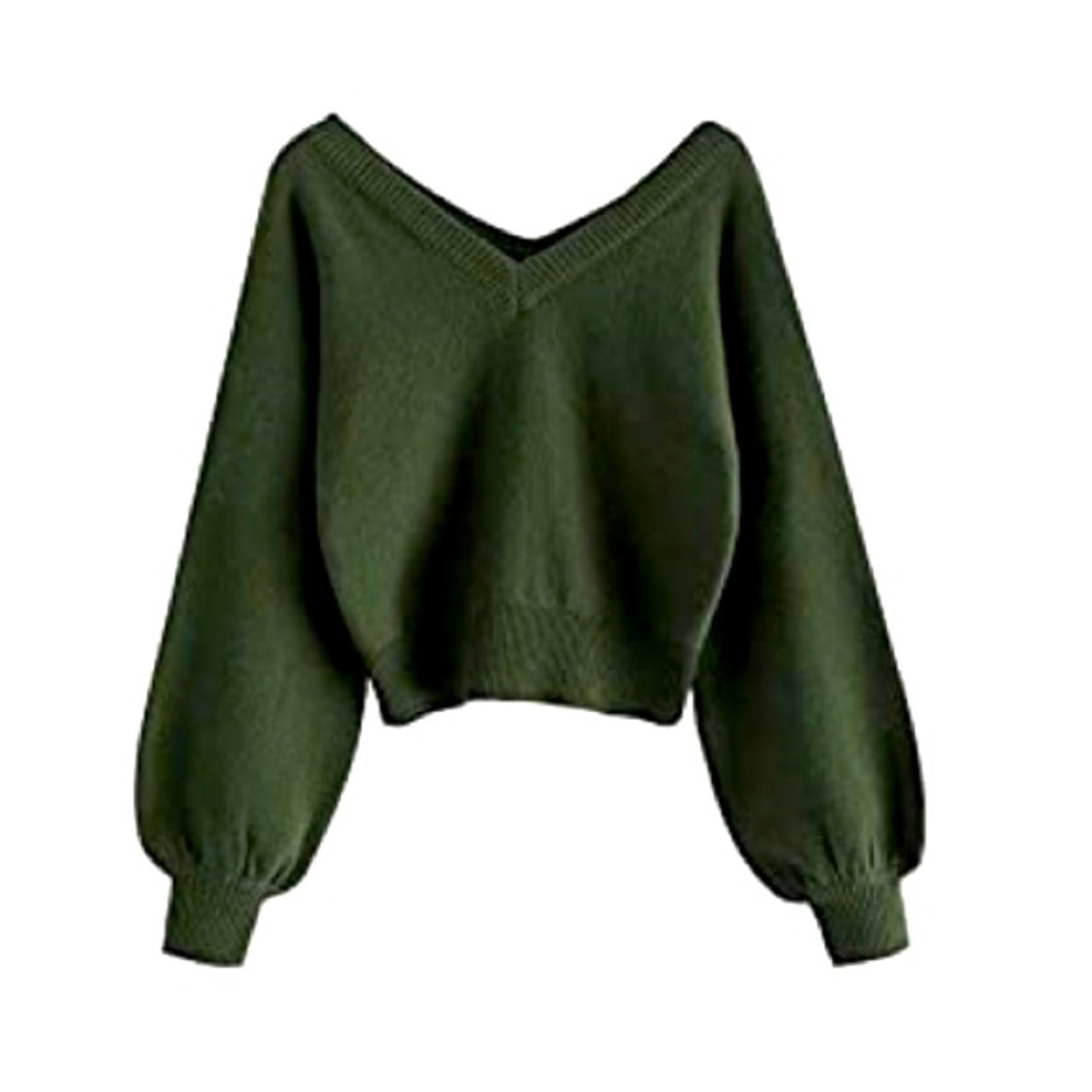 Double V-Neck Cropped Long Sleeve Pullover NWT